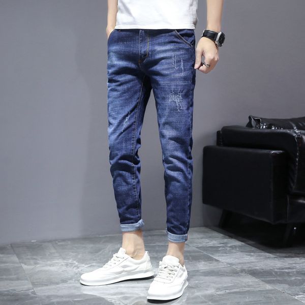 2021 men's jeans slim elastic leggings spring and autumn korean youth casual pants capris trend, Blue
2021 men's jeans slim elastic leggings spring and autumn korean youth casual pants capris trend, Blue