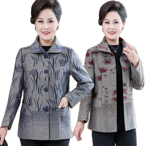 women's wool & blends middle-aged elderly mothers woolen cloth coat spring autumn loose lapel printing long sleeve ladies jacket top, Black
women's wool & blends middle-aged elderly mothers woolen cloth coat spring autumn loose lapel printing long sleeve ladies jacket top, Black