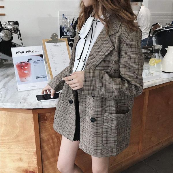 women's suits & blazers 2021 plaid blazer women vintage double breasted pockets jackets office lady female coat fashion, White;black
women's suits & blazers 2021 plaid blazer women vintage double breasted pockets jackets office lady female coat fashion, White;black