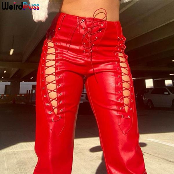 weird puss faux pu y2k high waist pants women chic hollow out bandage summer trend leather club trousers slim streetwear women's & capr, Black;white
weird puss faux pu y2k high waist pants women chic hollow out bandage summer trend leather club trousers slim streetwear women's & capr, Black;white