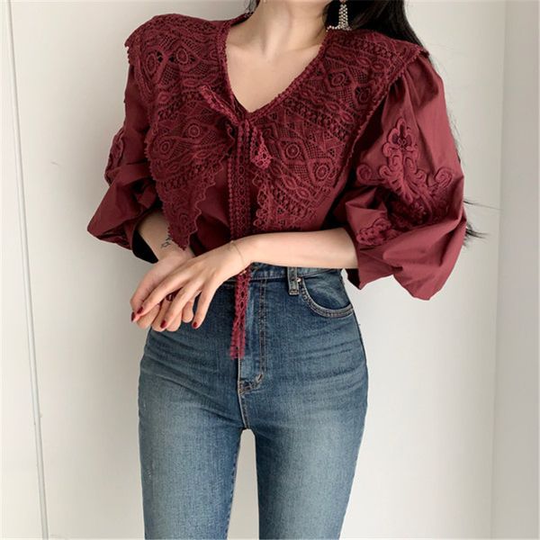 dress office lady embroidery lace-up -sleeved simple fresh high waist korea all match chic sweet loose shirts, White
dress office lady embroidery lace-up -sleeved simple fresh high waist korea all match chic sweet loose shirts, White