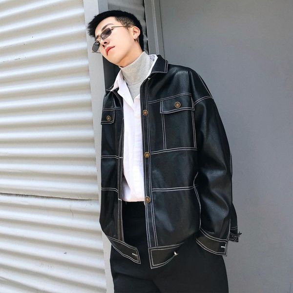 men's fashion hip-hop style pocket leather clothing blazers loose casual black/brown jacket zipper outerwear coat size m
men's fashion hip-hop style pocket leather clothing blazers loose casual black/brown jacket zipper outerwear coat size m