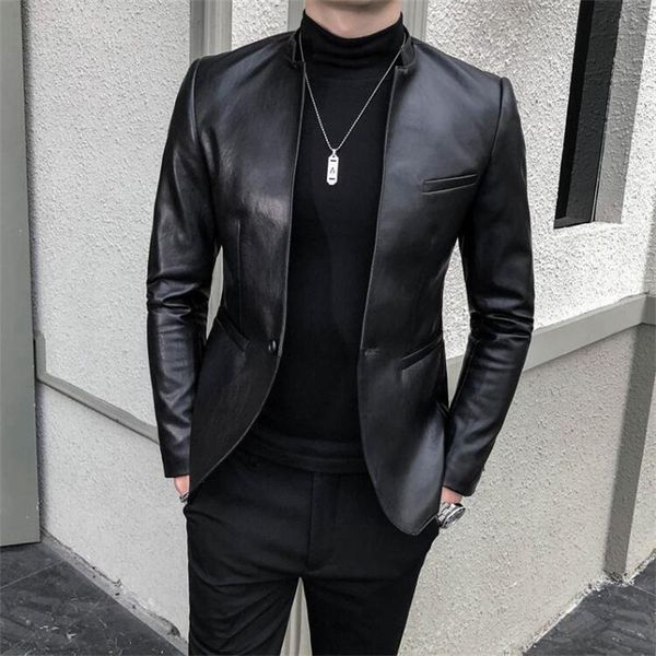 men's suits & blazers chinese style stand collar faux leather men blazer casual slim fit masculino pu suit jacket single button wedding, White;black
men's suits & blazers chinese style stand collar faux leather men blazer casual slim fit masculino pu suit jacket single button wedding, White;black