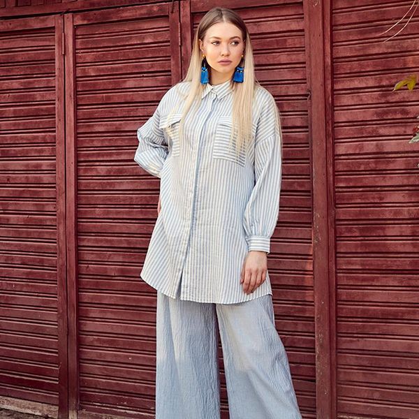 modest women's clothing long pocket detailed striped tunic solid color trousers 2-set hijab model islamic two piece pants, White
modest women's clothing long pocket detailed striped tunic solid color trousers 2-set hijab model islamic two piece pants, White