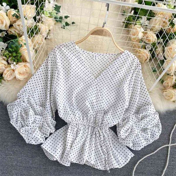 spring autumn women's blouse retro polka dot v-neck lantern sleeve korea thin and all-match ruffled chiffon gx154 210507, White
spring autumn women's blouse retro polka dot v-neck lantern sleeve korea thin and all-match ruffled chiffon gx154 210507, White