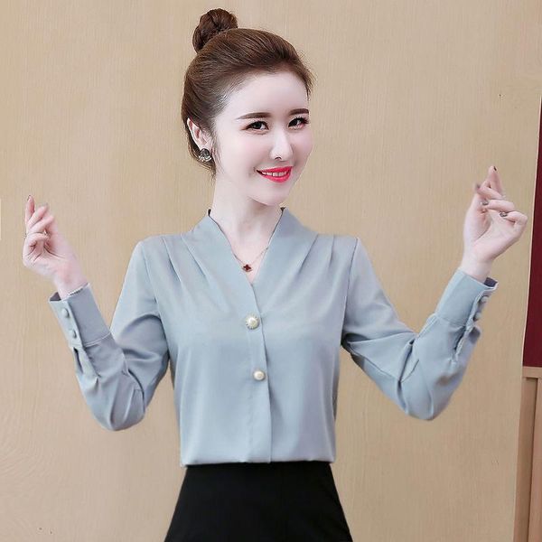 women's blouses & shirts women blouse chiffon v-neck spring clothing season long sleeve blusas ropa de mujer, White
women's blouses & shirts women blouse chiffon v-neck spring clothing season long sleeve blusas ropa de mujer, White