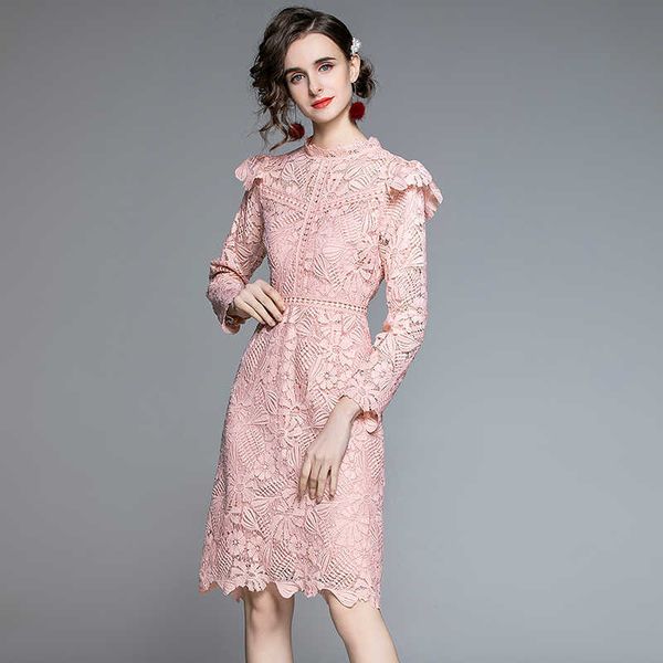 vintage style lace dress spring designer hollow out ruffles o-neck long sleeve slim all-match pink 210529, Black;gray
vintage style lace dress spring designer hollow out ruffles o-neck long sleeve slim all-match pink 210529, Black;gray