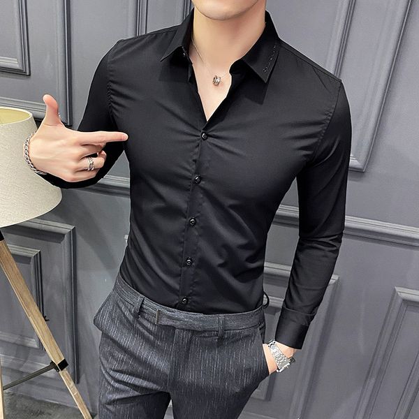men's casual shirts british style 2021 spring long sleeve embroidery for men clothing simple slim fit business blouse homme 4xl-s, White;black
men's casual shirts british style 2021 spring long sleeve embroidery for men clothing simple slim fit business blouse homme 4xl-s, White;black