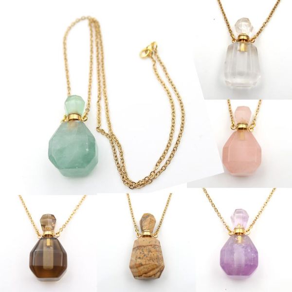 pendant necklaces xsm natural agates faceted perfume scent-bottle essential oil diffuser crystal amethysts lucky charms jewelry, Silver 
pendant necklaces xsm natural agates faceted perfume scent-bottle essential oil diffuser crystal amethysts lucky charms jewelry, Silver