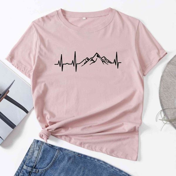 women's short sve summer printed cotton t-shirt, mountain, hiking, camping, nature, White 
women's short sve summer printed cotton t-shirt, mountain, hiking, camping, nature, White