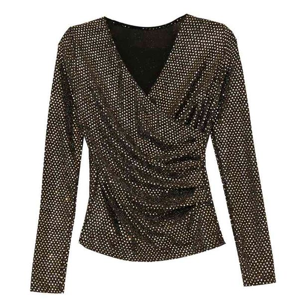 autumn v-neck wrapped t-shirts women shiny bling stretchy club bottoming long sleeve camiseta mujer t99293 210421, Black;gray
autumn v-neck wrapped t-shirts women shiny bling stretchy club bottoming long sleeve camiseta mujer t99293 210421, Black;gray