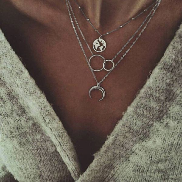 nieuwe mode retro maan wereldkaart cirkel hanger multilayer gold colodr ketting party charm sieraden accessoires voor vrouwen, Silver
nieuwe mode retro maan wereldkaart cirkel hanger multilayer gold colodr ketting party charm sieraden accessoires voor vrouwen, Silver
