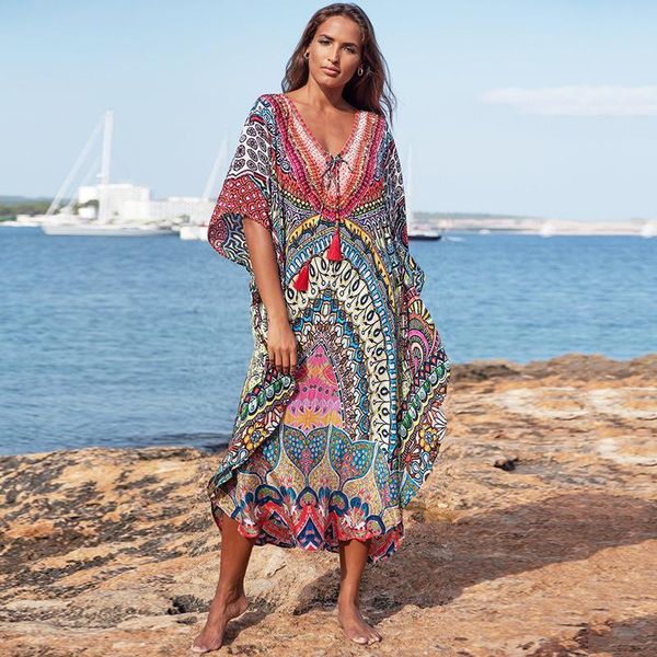 women's swimwear women bikini cover up kaftan bohemian printed summer beach dress long tunic ladies plus size beachwear swim suit robe, White;black
women's swimwear women bikini cover up kaftan bohemian printed summer beach dress long tunic ladies plus size beachwear swim suit robe, White;black