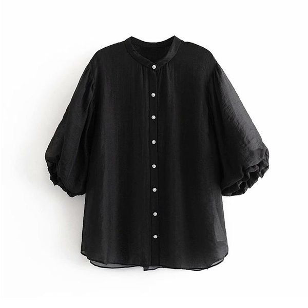 women's blouses & shirts solid black women shirt chic beading buttons three quarter sleeve ladies blouse see through female transparent, White
women's blouses & shirts solid black women shirt chic beading buttons three quarter sleeve ladies blouse see through female transparent, White