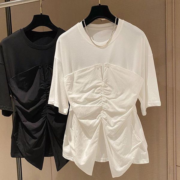 loose stitching t-shirt women's short-sleeved 2021 style drawstring waist fashion shirt spring summer plus size, White
loose stitching t-shirt women's short-sleeved 2021 style drawstring waist fashion shirt spring summer plus size, White