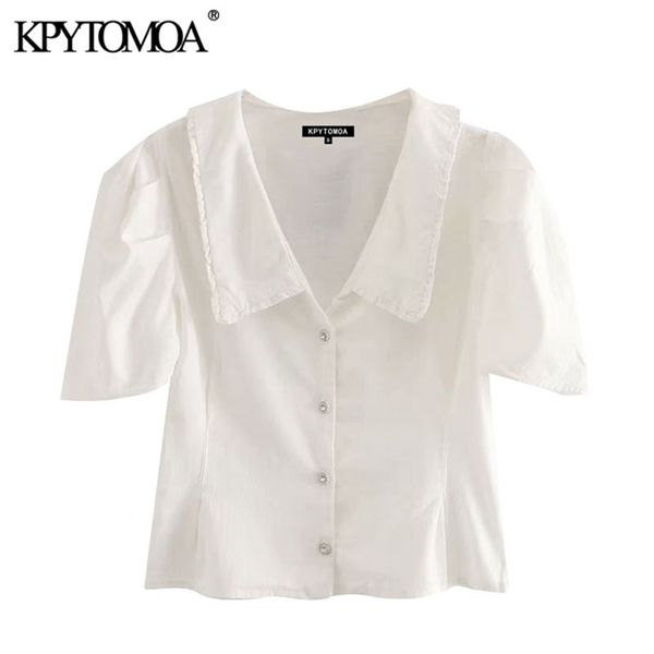 women sweet fashion button-up white cropped blouses vintage lapel collar short sleeve female shirts chic 210420
women sweet fashion button-up white cropped blouses vintage lapel collar short sleeve female shirts chic 210420