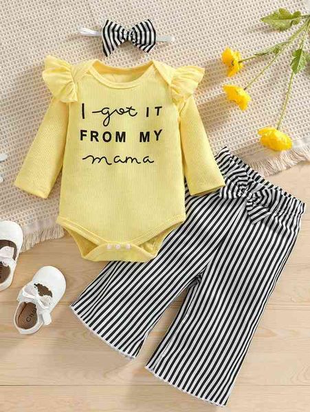 baby slogan graphic ruffle trim bodysuit & striped bow front pants & headband she, Blue
baby slogan graphic ruffle trim bodysuit & striped bow front pants & headband she, Blue