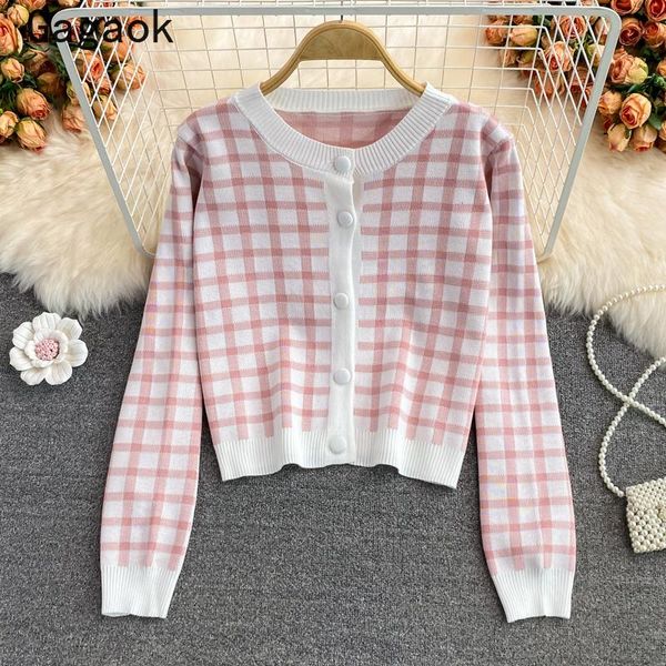 women's knits & tees gagaok cropped cardigan women 2021 spring autumn o-neck streetwear plaid knitted sweaters slim korean fashion chic, White
women's knits & tees gagaok cropped cardigan women 2021 spring autumn o-neck streetwear plaid knitted sweaters slim korean fashion chic, White
