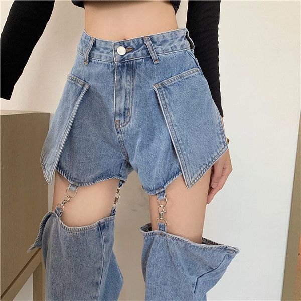 women's jeans straight loose thin trousers spring/summer 2021 design two detachable shorts for women patchwork, Blue
women's jeans straight loose thin trousers spring/summer 2021 design two detachable shorts for women patchwork, Blue