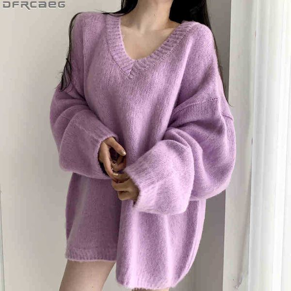 women's sweaters winter pull oversize femme casual loose oversized sweater women v neck long knitted pullovers purple green g q7fn, White;black
women's sweaters winter pull oversize femme casual loose oversized sweater women v neck long knitted pullovers purple green g q7fn, White;black