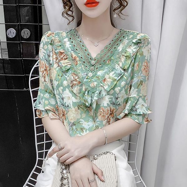 women's blouses & shirts chiffon shirt short-sleeved 2021 summer style sweet lotus leaf sleeve blouse foreign beautiful floral, White
women's blouses & shirts chiffon shirt short-sleeved 2021 summer style sweet lotus leaf sleeve blouse foreign beautiful floral, White
