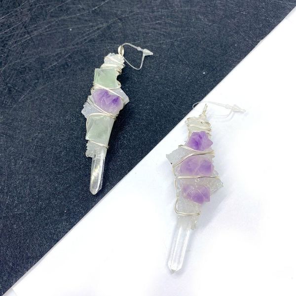 charms natural stone crystal pendant necklace amethyst copper wire winding colorful gem diy making aura accessories, Bronze;silver
charms natural stone crystal pendant necklace amethyst copper wire winding colorful gem diy making aura accessories, Bronze;silver