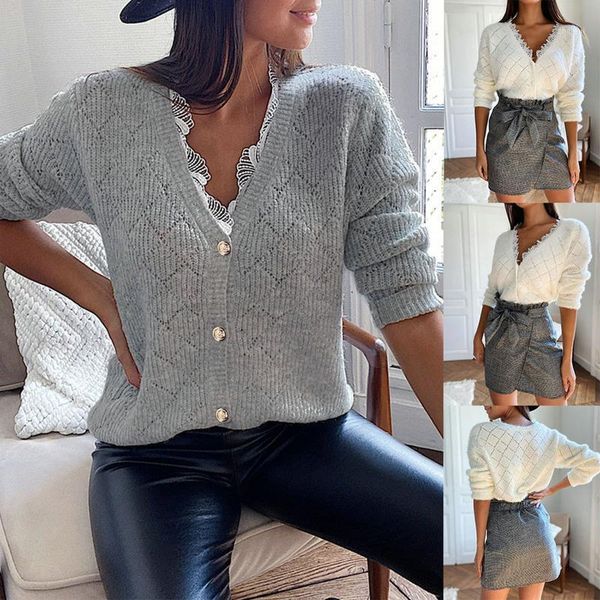 ladies lace v neck cashmere sweater long sleeve buttons pure color all-match knitted lady casual pull femme hiver women's sweaters, White;black
ladies lace v neck cashmere sweater long sleeve buttons pure color all-match knitted lady casual pull femme hiver women's sweaters, White;black