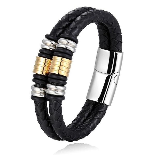 charm bracelets fashion men's leather cord bracelet stainless steel braided handmade double layer female, Golden;silver
charm bracelets fashion men's leather cord bracelet stainless steel braided handmade double layer female, Golden;silver