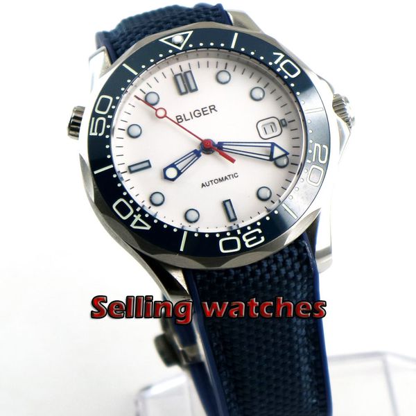 41mm white marker plate sapphire glass blue rubber strap ceramic seal date mechanical automatic gentlemen watch, Slivery;brown
41mm white marker plate sapphire glass blue rubber strap ceramic seal date mechanical automatic gentlemen watch, Slivery;brown