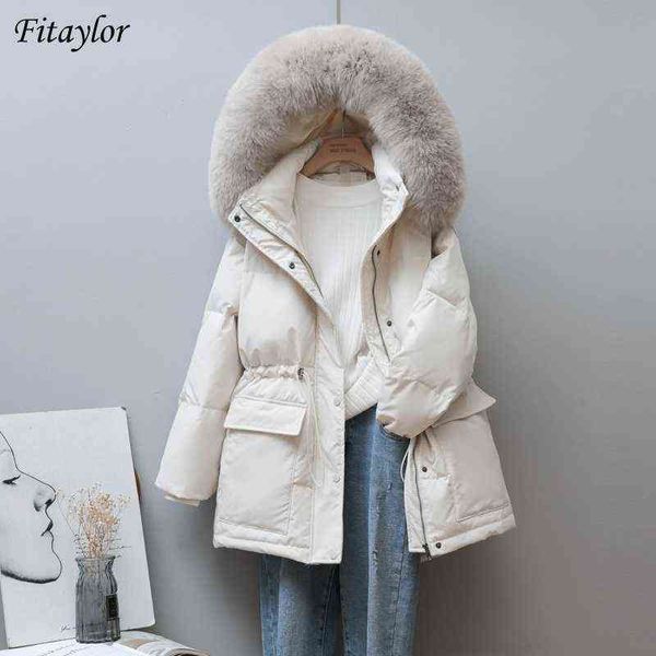 fitaylor winter 90% white duck down coat large real fur hooded down jacket waist retractable loose thick warm snow outwear 211130, Black
fitaylor winter 90% white duck down coat large real fur hooded down jacket waist retractable loose thick warm snow outwear 211130, Black