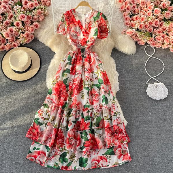 summer bohemian red floral midi dress women elegant cascading ruffle vacation beach vestidos female high waist big swing robe, Black;gray
summer bohemian red floral midi dress women elegant cascading ruffle vacation beach vestidos female high waist big swing robe, Black;gray