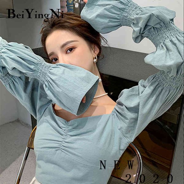 flare sleeve women blouses solid vintage pleated cropped female casual club blusas high street clothing 210427, White
flare sleeve women blouses solid vintage pleated cropped female casual club blusas high street clothing 210427, White