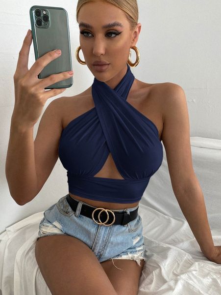 solid cross crop halter a7kw#, White 
solid cross crop halter a7kw#, White