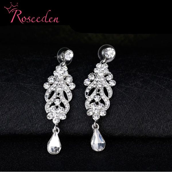 dangle & chandelier elegant crystal long earrings sparkling flower tear drop bride wedding jewelry re3144, Silver 
dangle & chandelier elegant crystal long earrings sparkling flower tear drop bride wedding jewelry re3144, Silver