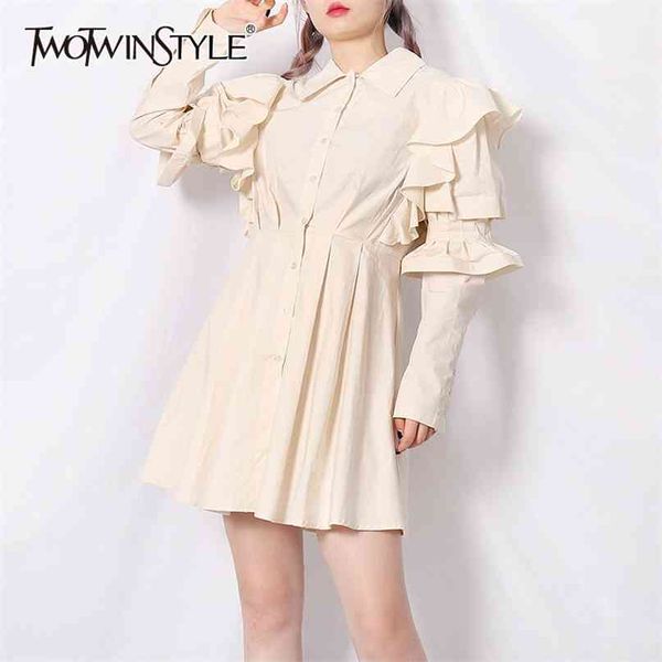 elegant patchwork ruffle dress for women lapel long sleeve mini shirt dresses female fashion clothing spring 210520, Black;gray
elegant patchwork ruffle dress for women lapel long sleeve mini shirt dresses female fashion clothing spring 210520, Black;gray
