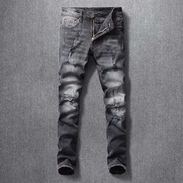 men's jeans streetwear casual denim punk pants retro black gray fashion men elastic cotton slim fit hip hop designer ripped, Blue
men's jeans streetwear casual denim punk pants retro black gray fashion men elastic cotton slim fit hip hop designer ripped, Blue