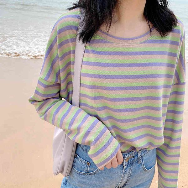 women's t-shirt 95% cotton rainbow stripe woman t-shirts round collar long sleeve loose casual oversize t-shirt autumn winter basi, White
women's t-shirt 95% cotton rainbow stripe woman t-shirts round collar long sleeve loose casual oversize t-shirt autumn winter basi, White