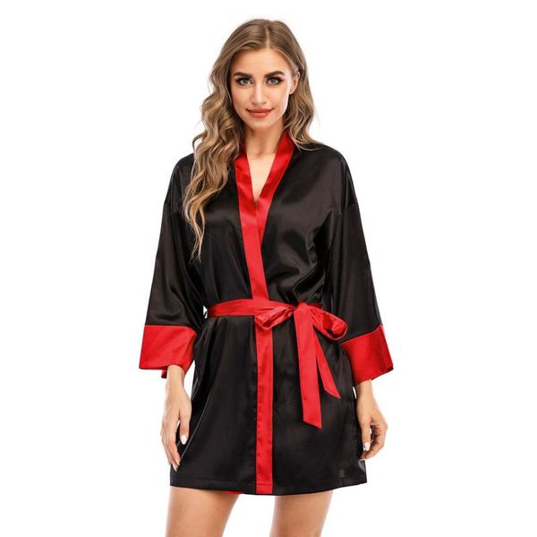 women's sleepwear matching colors satin stretch robes home wear nightgown for women summer night dress szlafrok damski robe, Black;red
women's sleepwear matching colors satin stretch robes home wear nightgown for women summer night dress szlafrok damski robe, Black;red