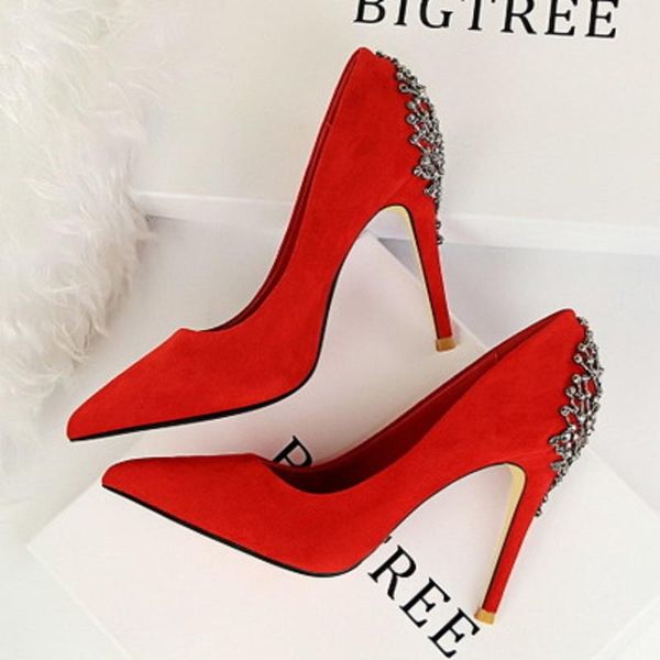 spring and autumn ladies fashion high heels suede stiletto metal rhinestone shallow mouth pointed women's shoes dress, Black
spring and autumn ladies fashion high heels suede stiletto metal rhinestone shallow mouth pointed women's shoes dress, Black