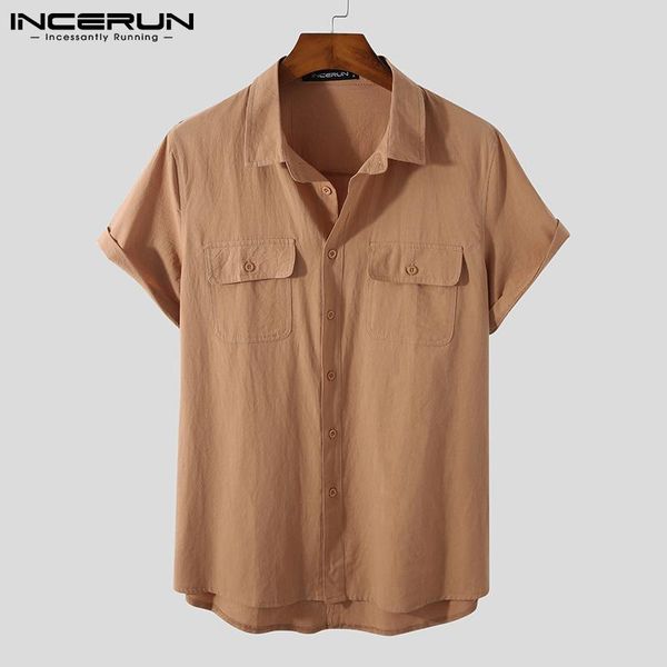 men's casual shirts incerun solid color men shirt harajuku summer 2021 turn down collar short sleeve clothing streetwear pockets camisa, White;black
men's casual shirts incerun solid color men shirt harajuku summer 2021 turn down collar short sleeve clothing streetwear pockets camisa, White;black