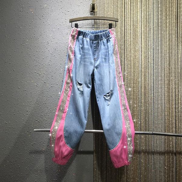autumn european patchwork side sequined knees big hole loose elastic high waist harem denim pants women fashion streetwear 2021 women's, Blue
autumn european patchwork side sequined knees big hole loose elastic high waist harem denim pants women fashion streetwear 2021 women's, Blue