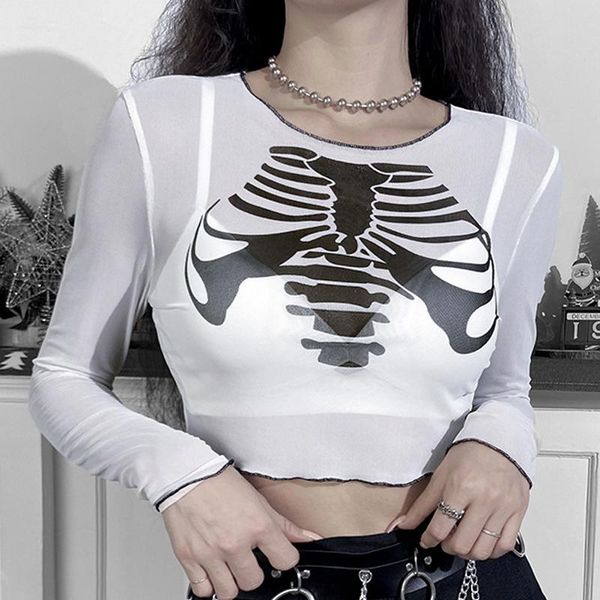 women's t-shirt women see-through crop adults breastbone print long sleeve round neck mesh, White
women's t-shirt women see-through crop adults breastbone print long sleeve round neck mesh, White