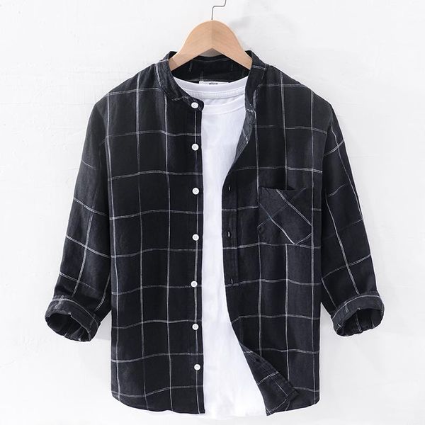 summer large plaid 100% linen breathable brand men shirt casual stand collar three-quarter sleeve shirts camisa men's, White;black
summer large plaid 100% linen breathable brand men shirt casual stand collar three-quarter sleeve shirts camisa men's, White;black