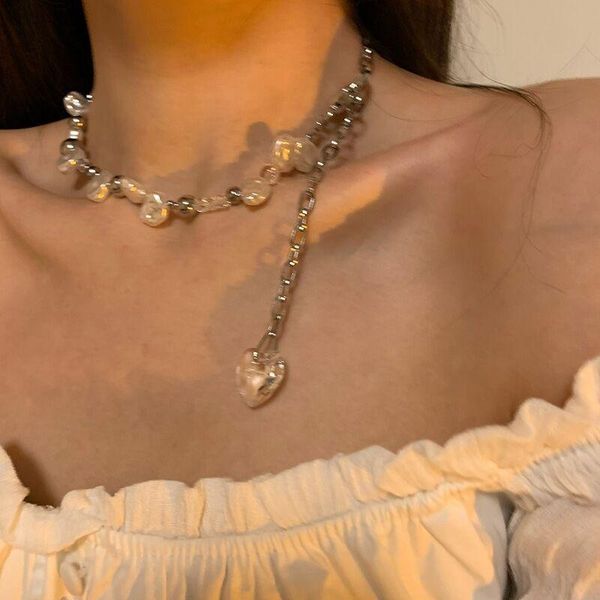 pendant necklaces punk vintage imitation pearl love necklace for women metal choker 2021 fashion jewelry female y2k 90s, Silver
pendant necklaces punk vintage imitation pearl love necklace for women metal choker 2021 fashion jewelry female y2k 90s, Silver