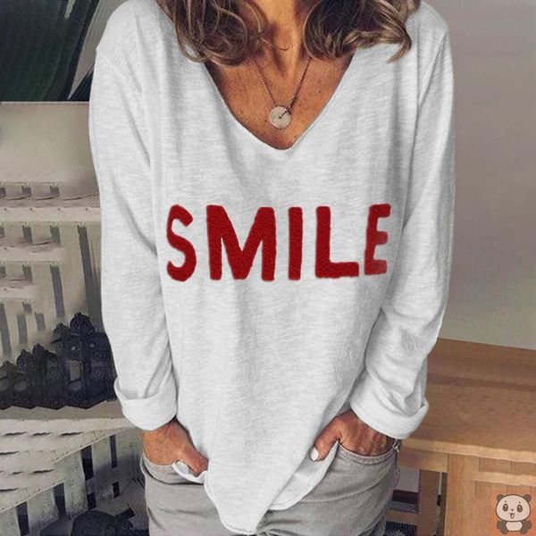 autumn and winter plus size women's clothes alphabet embroidery v-neck long-sleeved t-shirt, White
autumn and winter plus size women's clothes alphabet embroidery v-neck long-sleeved t-shirt, White