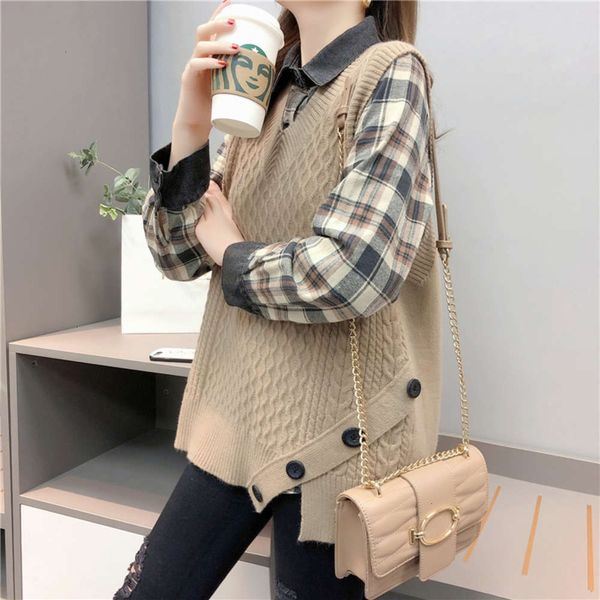 women's sweaters sweatersautumn and winter ins plaid shirt v-neck knitwear vest 2-piece pullover suit women yqmc, White;black
women's sweaters sweatersautumn and winter ins plaid shirt v-neck knitwear vest 2-piece pullover suit women yqmc, White;black