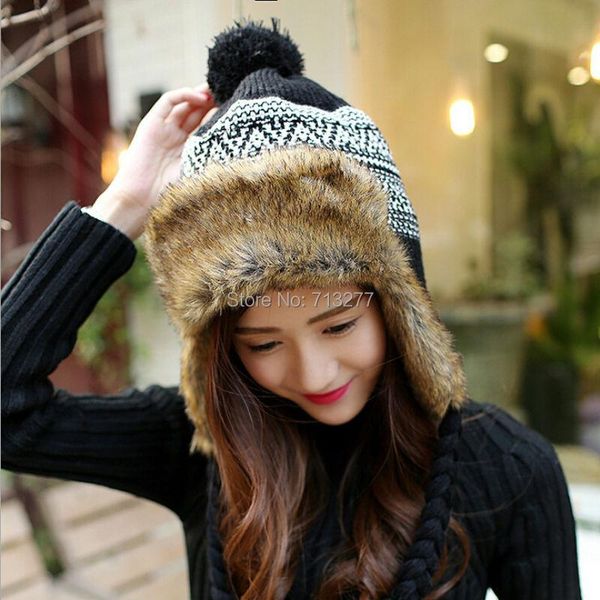 berets ht408 fashion knitted winter earflaps caps women faux fur bomber hat ear flap cap casual trapper hats female russian, Blue;gray
berets ht408 fashion knitted winter earflaps caps women faux fur bomber hat ear flap cap casual trapper hats female russian, Blue;gray