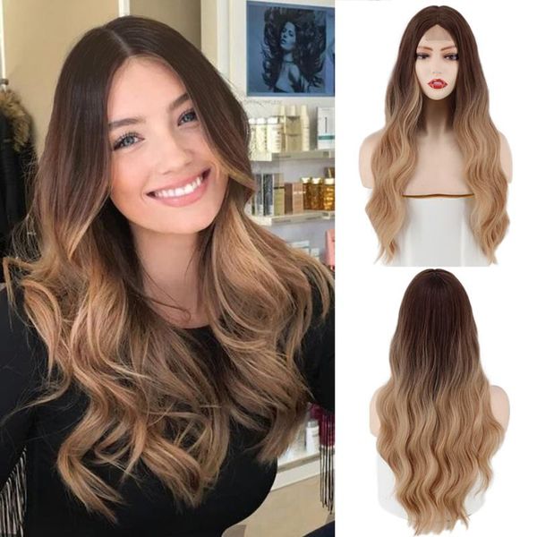 synthetic wigs long lace front wave ombre brown blonde wig cosplay middle part natural heat resistant for women, Black
synthetic wigs long lace front wave ombre brown blonde wig cosplay middle part natural heat resistant for women, Black