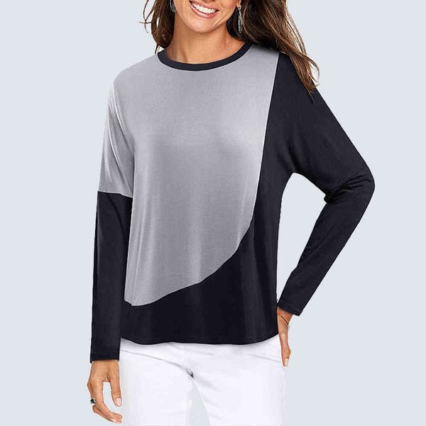 knits autumn women long sleeve casual brief o neck tees patchwork loose stylish soft ht058, White
knits autumn women long sleeve casual brief o neck tees patchwork loose stylish soft ht058, White