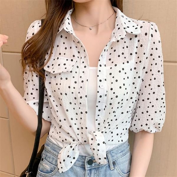 women's blouses & shirts summer polk dot shirt women casual loose female elegant blouse korean style thin coat sunscreent clothes blusa, White
women's blouses & shirts summer polk dot shirt women casual loose female elegant blouse korean style thin coat sunscreent clothes blusa, White